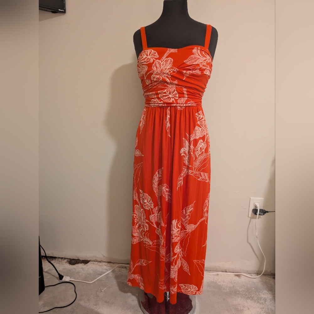 Soma Vibrant Orange Maxi Dress with White Floral Design